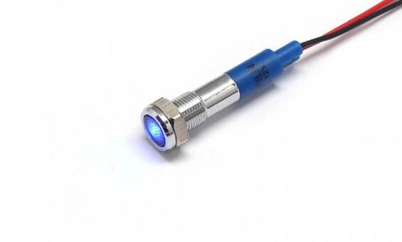 6 мм, 24В, плоская головка, IP67, мини-синий светодиодный индикатор